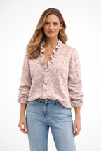 Arabella | Women Ruffle Trim V Neck Long Sleeve Blouse