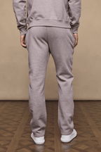Axel straight leg jogger in brown marl, made from heavyweight cotton-polyester blend with soft fleece lining.