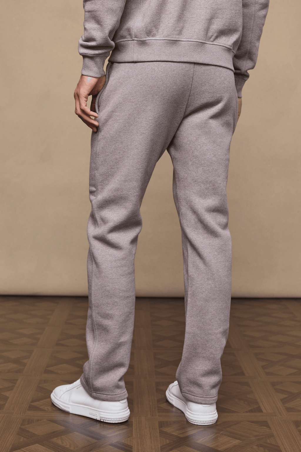 Men's Axel Straight Leg Jogger in Brown Marl, made from heavyweight cotton-polyester blend, with side pockets.