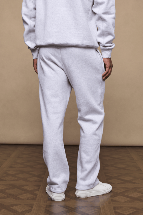 Axel Straight Leg Jogger in Stone Marl, crafted from heavyweight cotton-polyester blend with a soft fleece lining.