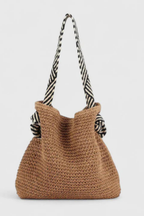 Briar | Women Woven Straw Contrast Strap Shoulder Tote Bag