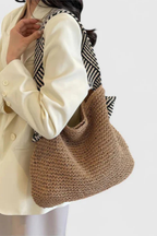 Briar | Women Woven Straw Contrast Strap Shoulder Tote Bag