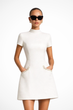 Bronwen | Women Pearl Trim Mini Dress with Pocket Detail