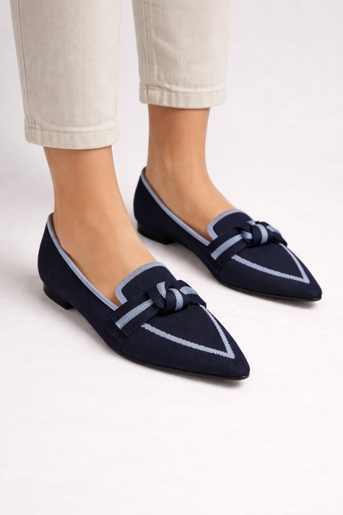 Celina | Women Pointed Toe Knit Bow Detail Ballet Flats