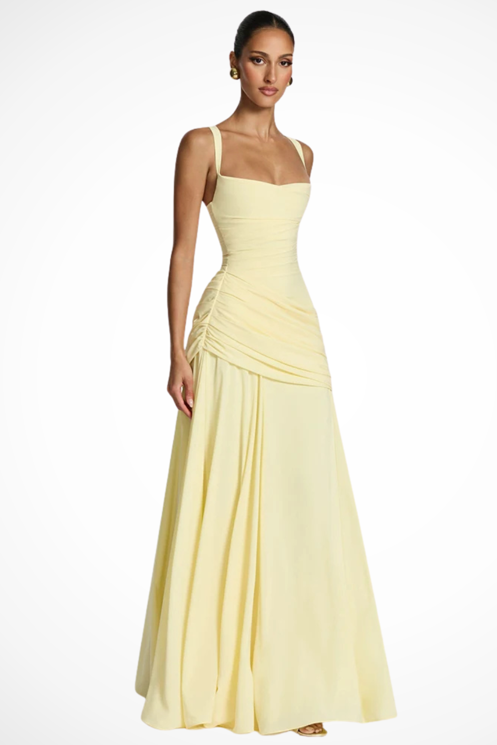 Clarisse | Women Square Neck Ruched A Line Maxi Wedding Guest Dress
