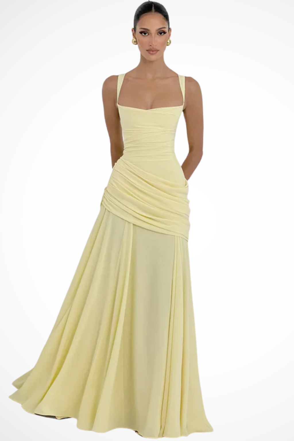 Clarisse | Women Square Neck Ruched A Line Maxi Wedding Guest Dress
