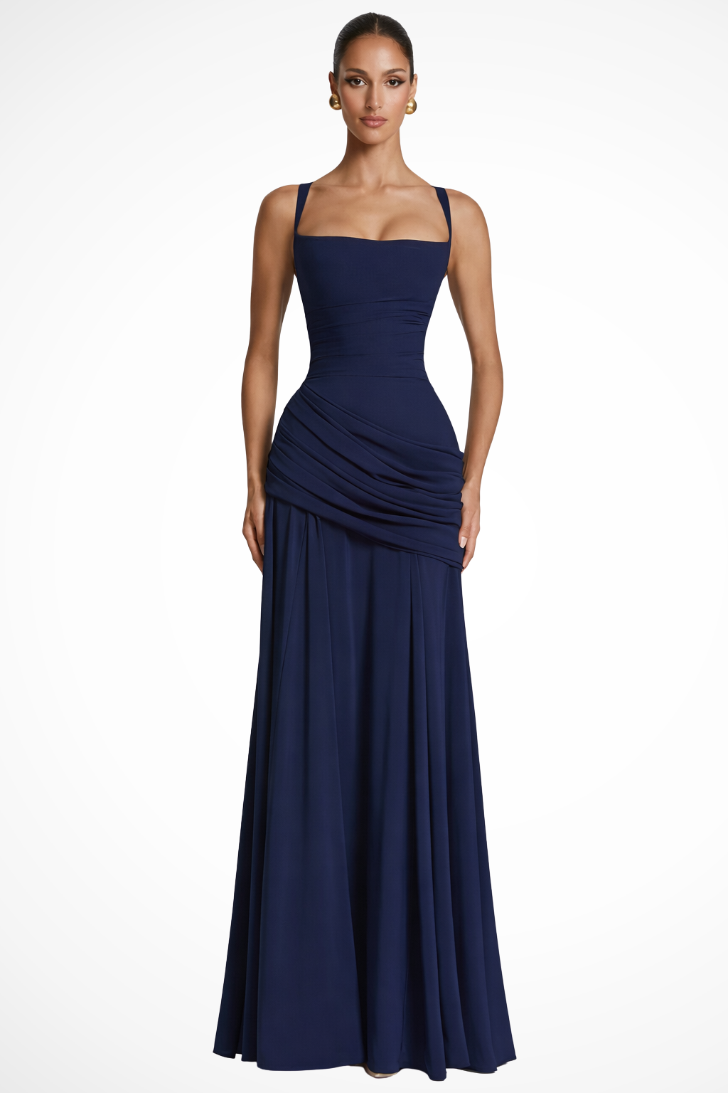 Clarisse | Women Square Neck Ruched A Line Maxi Wedding Guest Dress