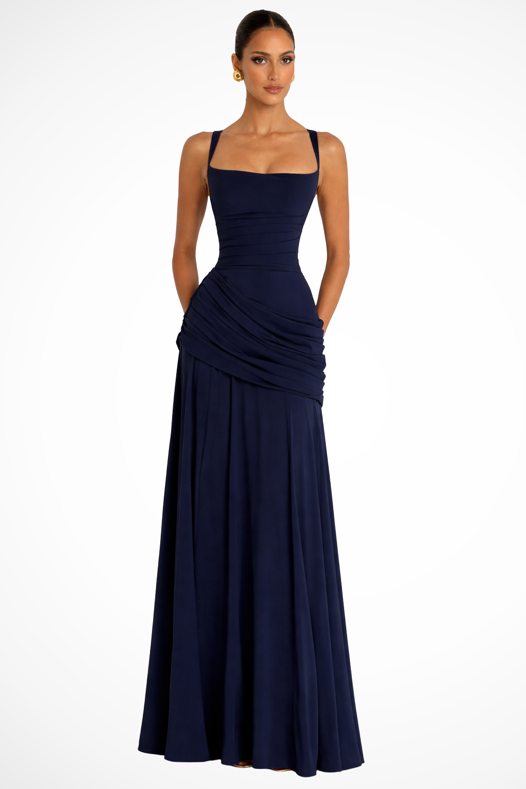 Clarisse | Women Square Neck Ruched A Line Maxi Wedding Guest Dress