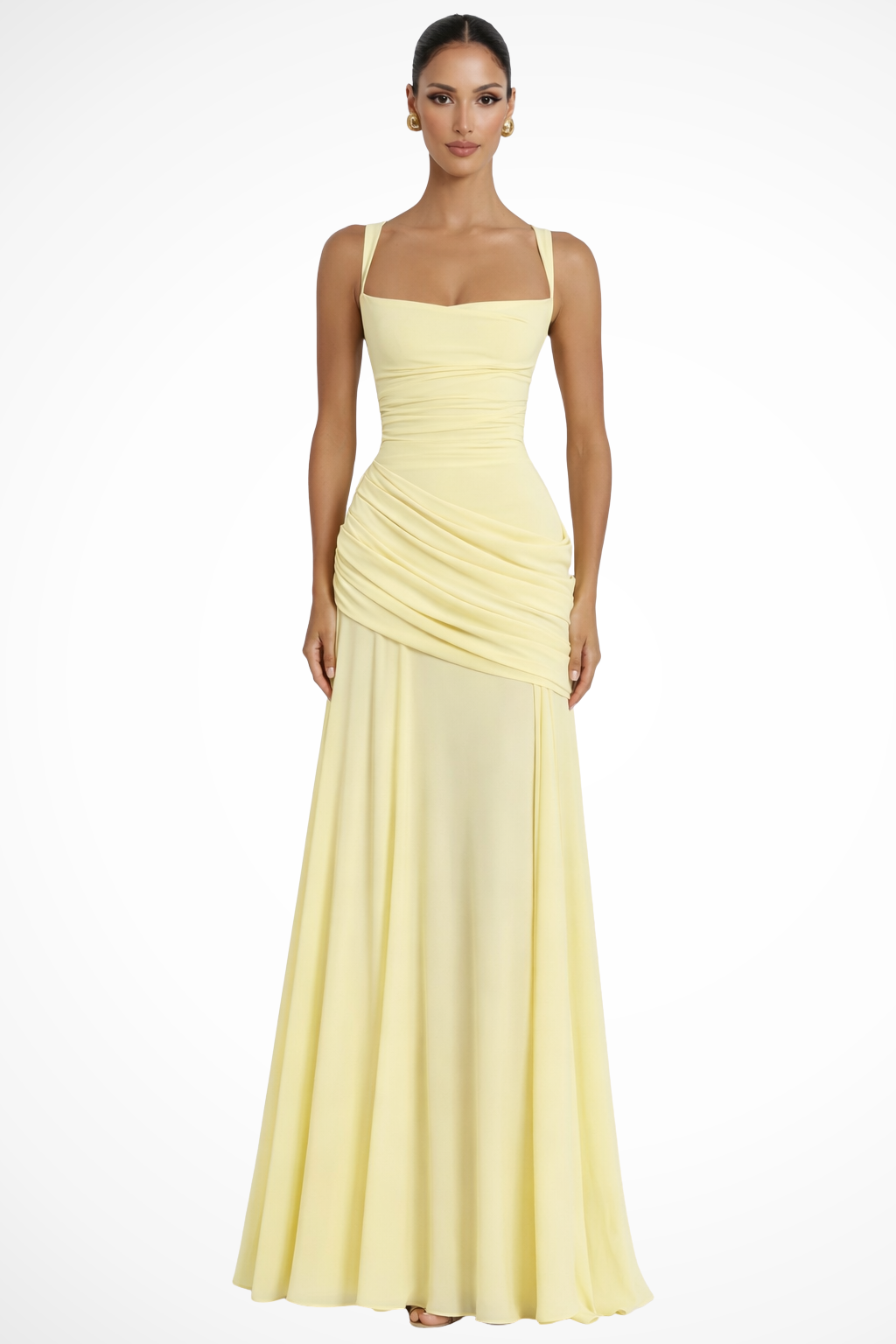 Clarisse | Women Square Neck Ruched A Line Maxi Wedding Guest Dress