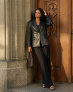 Classic Faux Leather Tailored Blazer Jacket