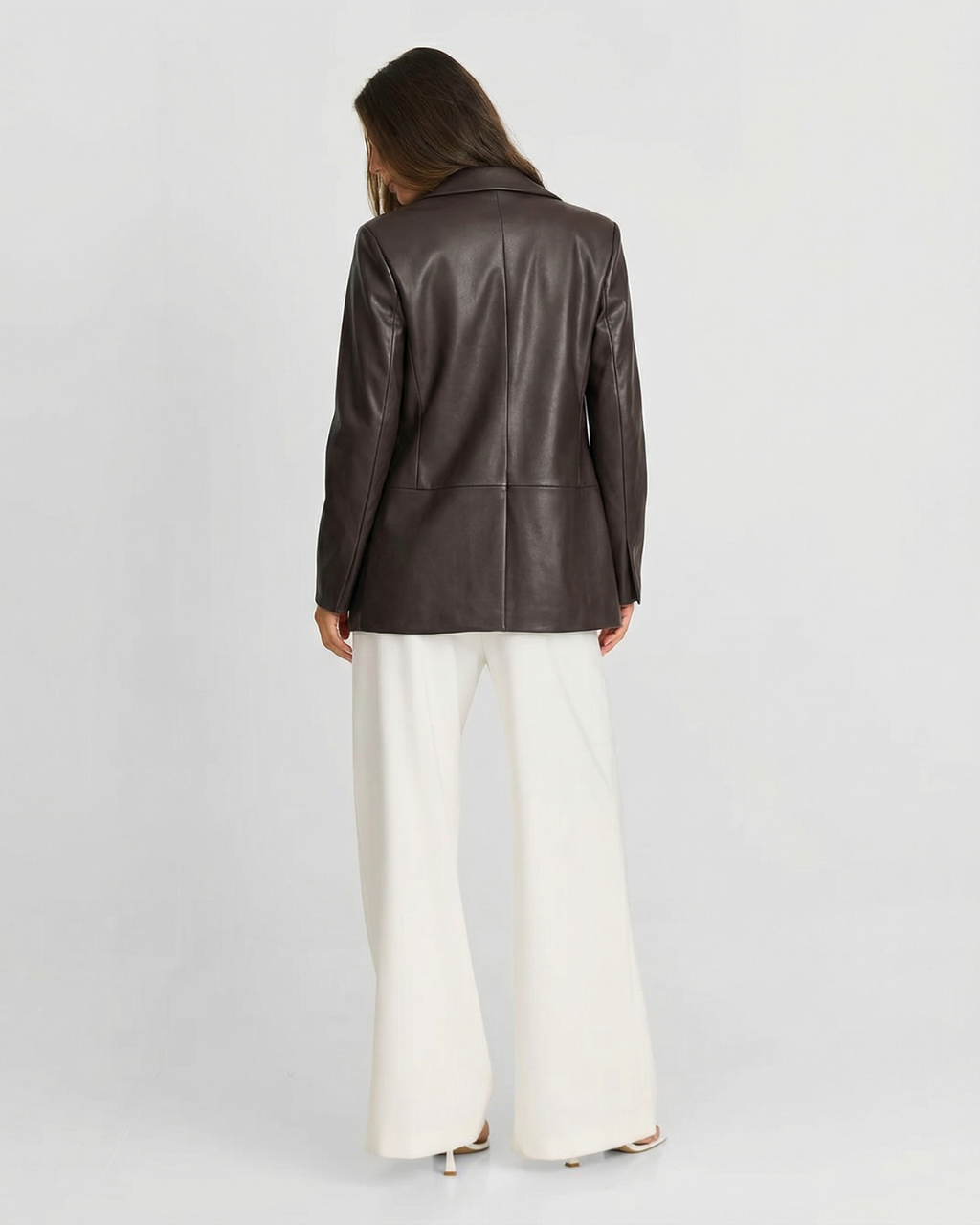 Classic Faux Leather Tailored Blazer Jacket