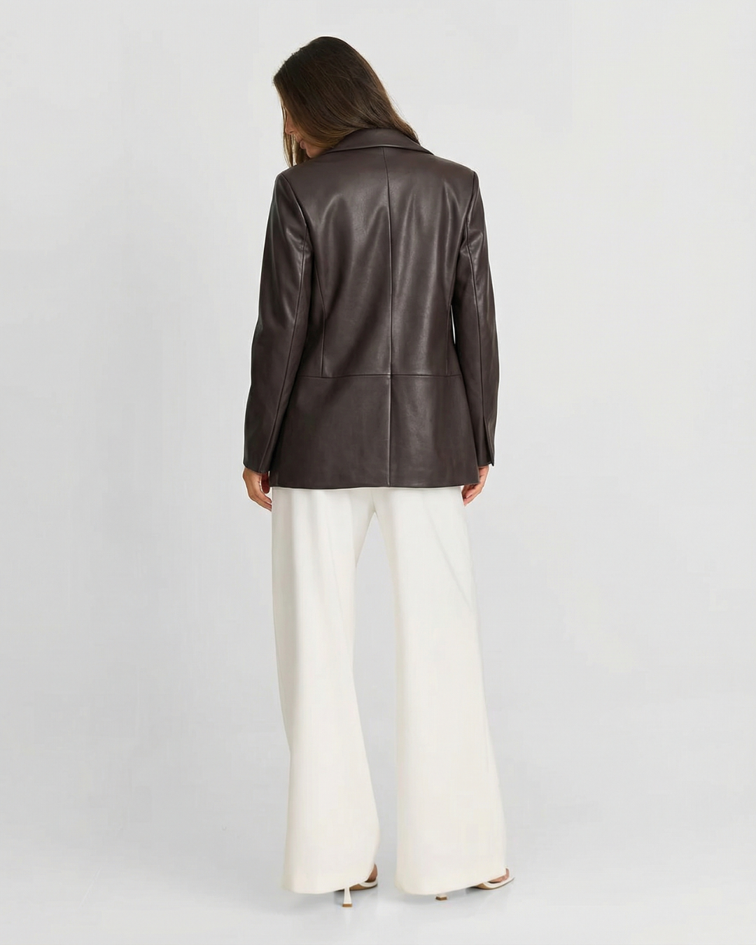 Classic Faux Leather Tailored Blazer Jacket