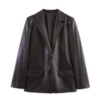 Classic Faux Leather Tailored Blazer Jacket