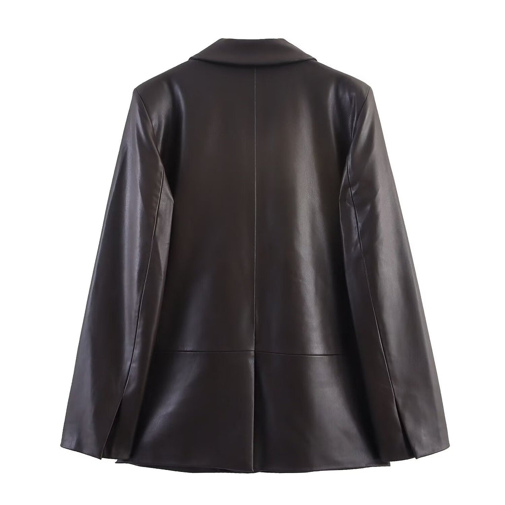 Classic Faux Leather Tailored Blazer Jacket