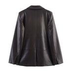 Classic Faux Leather Tailored Blazer Jacket