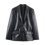 Classic Faux Leather Tailored Blazer Jacket