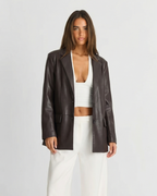 Classic Faux Leather Tailored Blazer Jacket