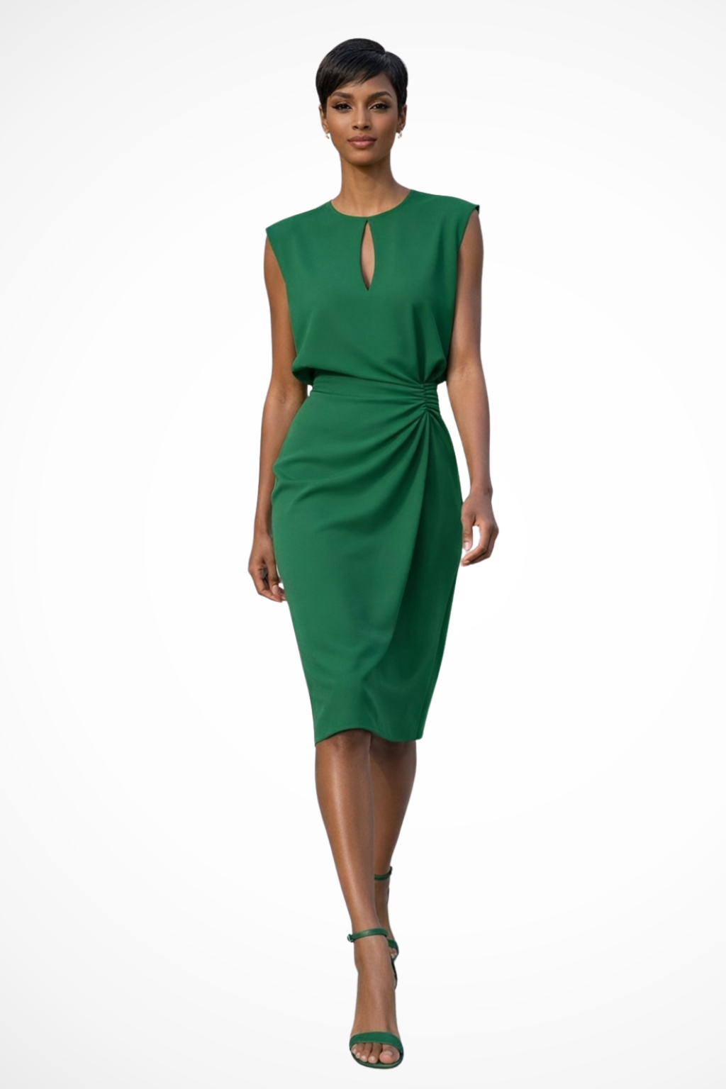 Cressida | Women Ruched Wrap Midi Dress with Cap Sleeves
