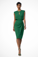 Cressida | Women Ruched Wrap Midi Dress with Cap Sleeves
