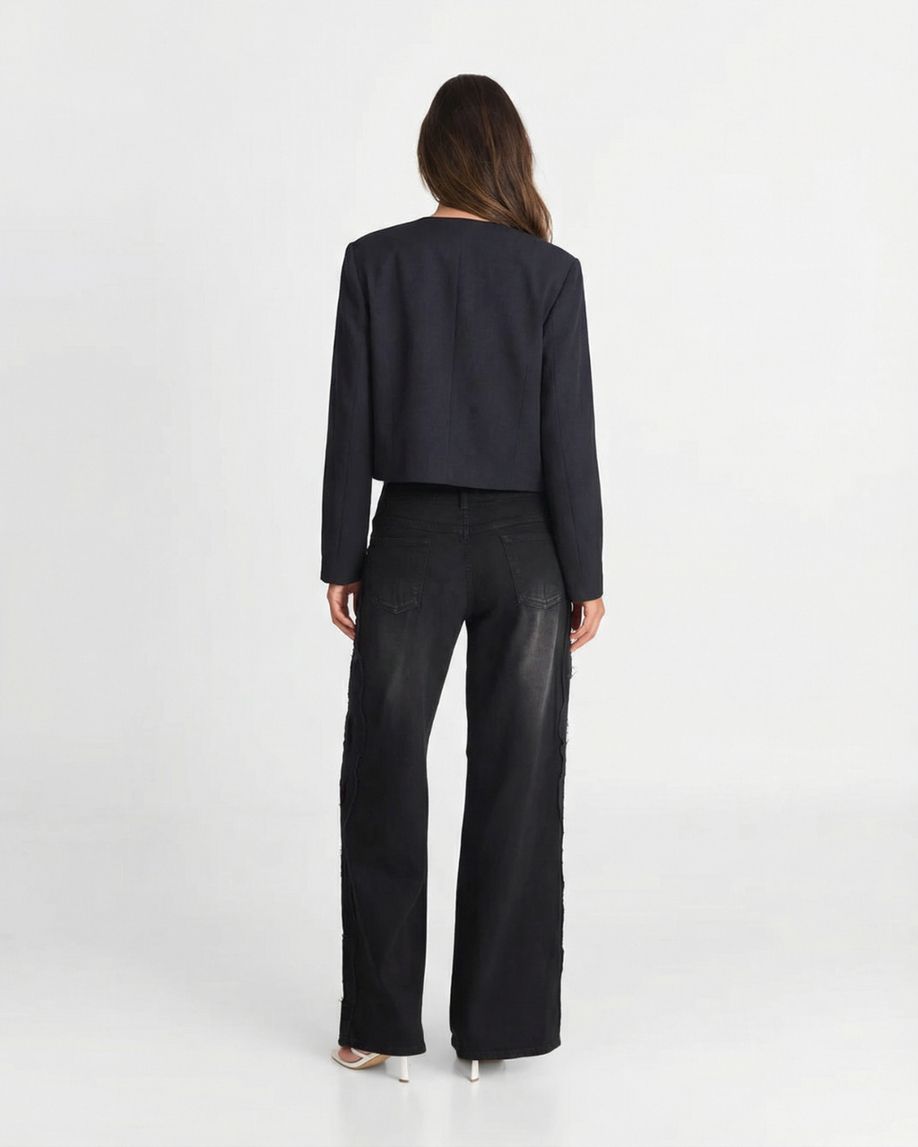 Cropped Collarless Button Jacket