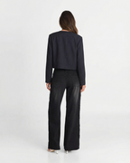 Cropped Collarless Button Jacket