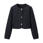 Cropped Collarless Button Jacket