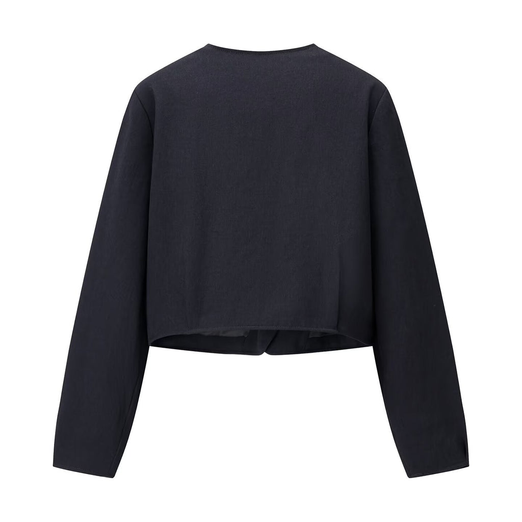 Cropped Collarless Button Jacket