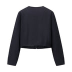 Cropped Collarless Button Jacket