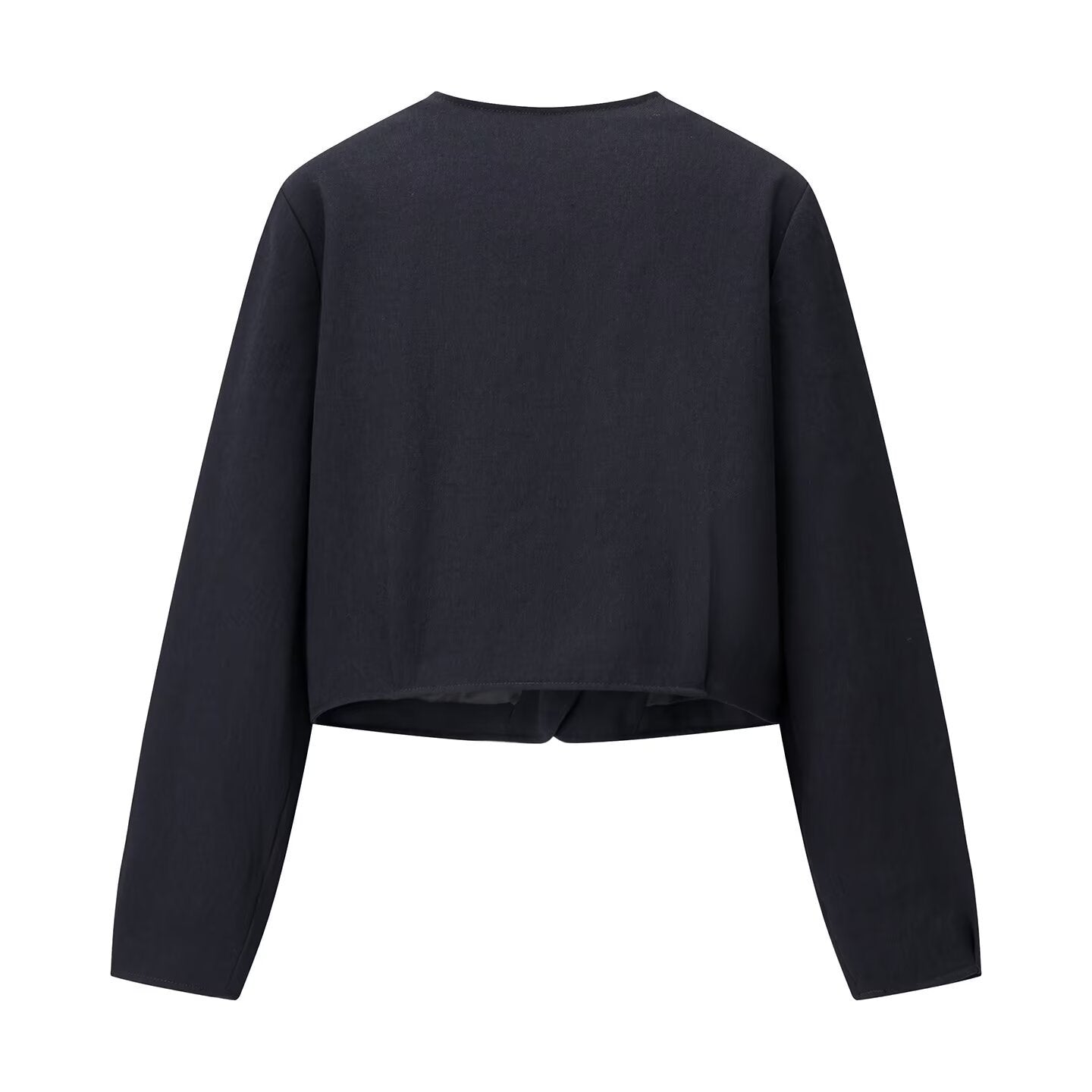Cropped Collarless Button Jacket