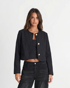 Cropped Collarless Button Jacket