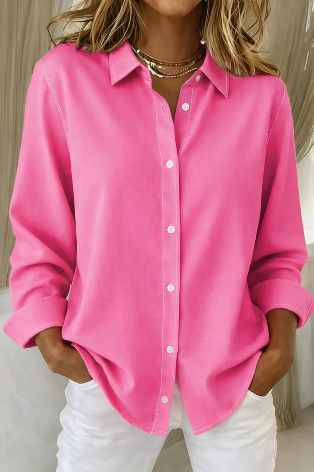 Darcy | Women Relaxed Fit Long Sleeve Collared Button Down Shirt