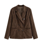 Double Breasted Suede Look Tailored Blazer