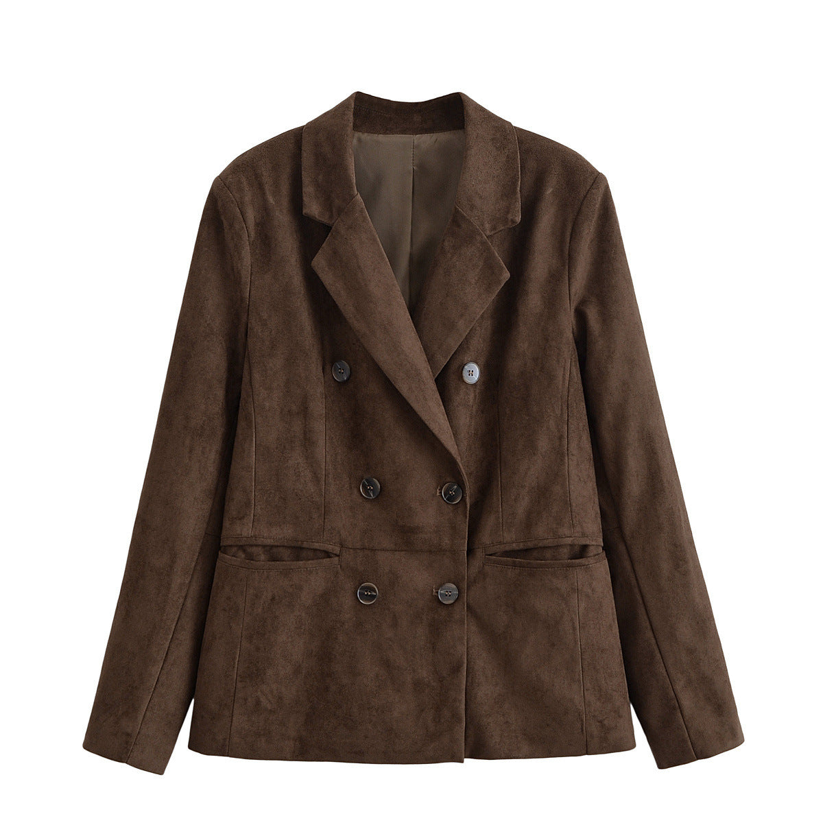 Double Breasted Suede Look Tailored Blazer