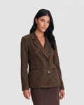 Double Breasted Suede Look Tailored Blazer