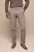 Men's beige Elliot Easy Chino pants with branded faux horn buttons, belt loops, and side pockets.