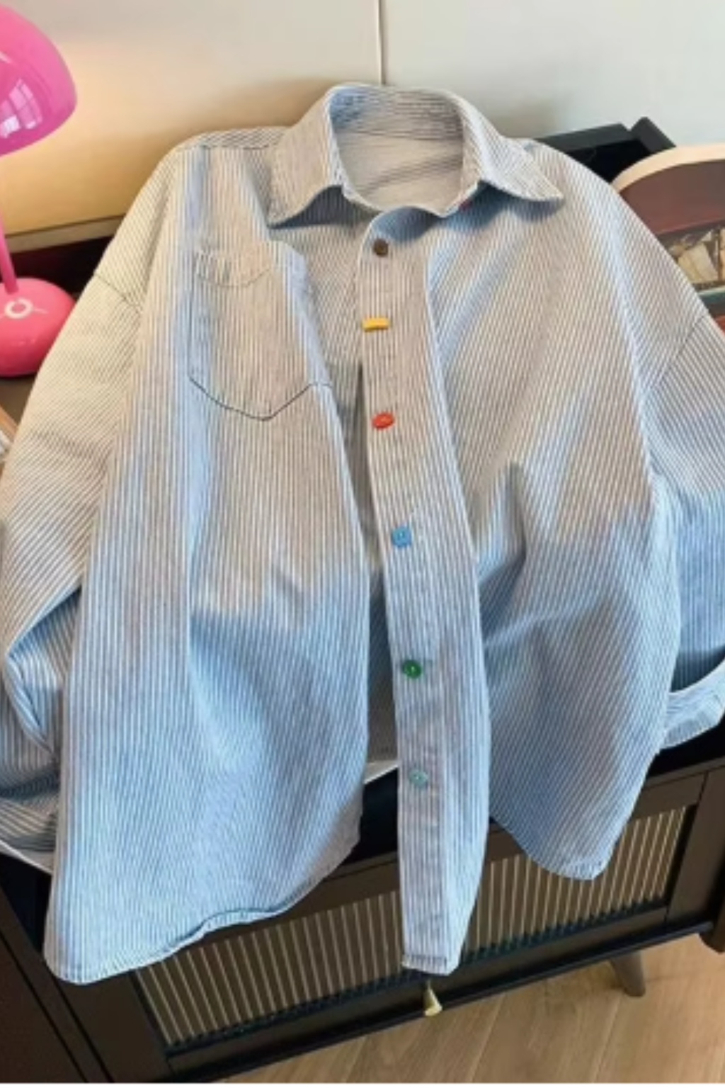 Elodie | Women Oversized Long Sleeve Striped Button Down Denim Shirt