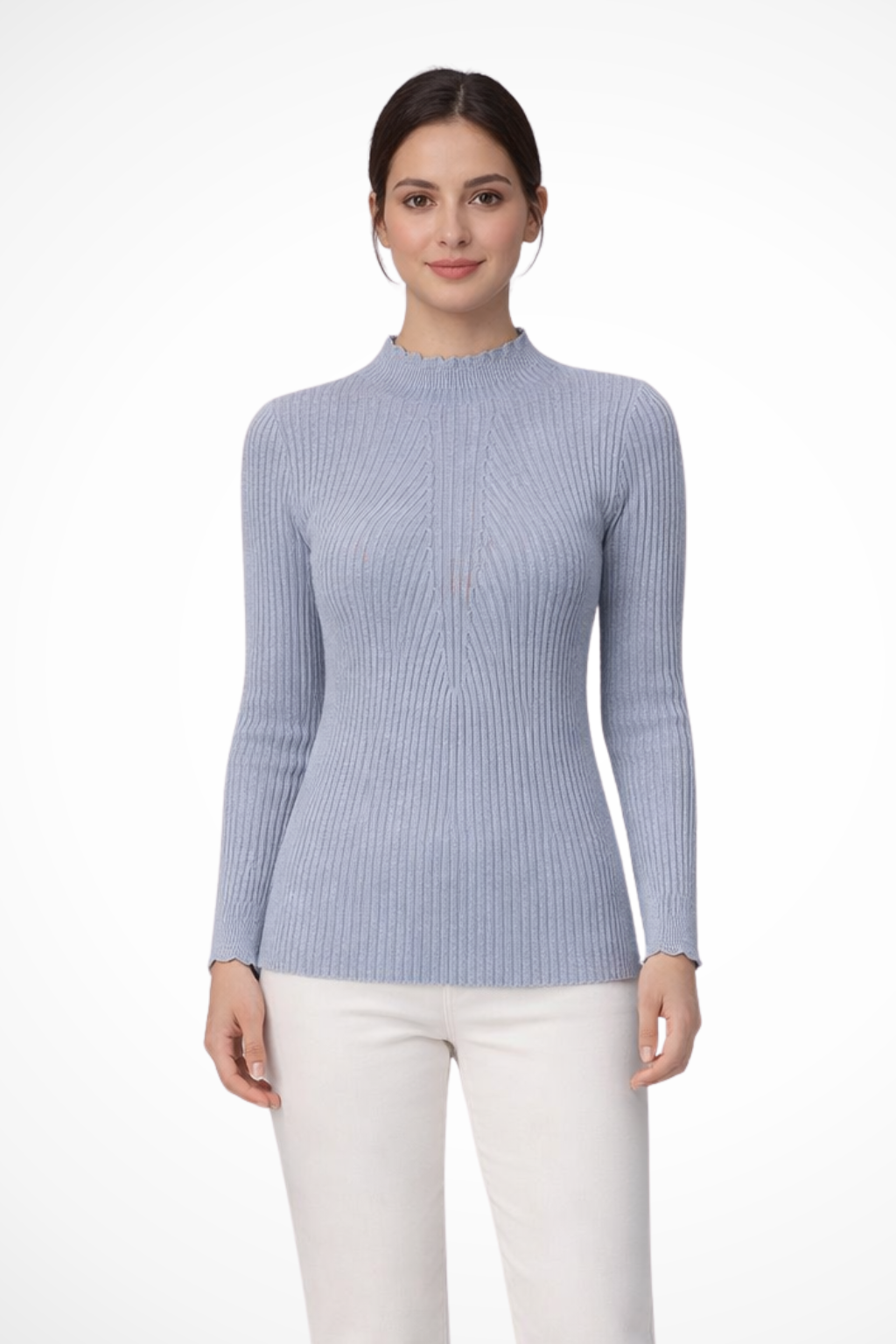Elvire | Women’s Ribbed Mock Neck Long Sleeve Knit Top in Pink