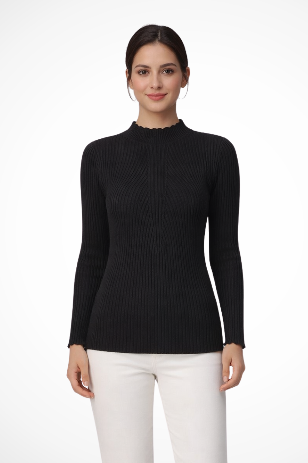 Elvire | Women’s Ribbed Mock Neck Long Sleeve Knit Top in Pink