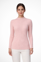 Elvire | Women’s Ribbed Mock Neck Long Sleeve Knit Top in Pink