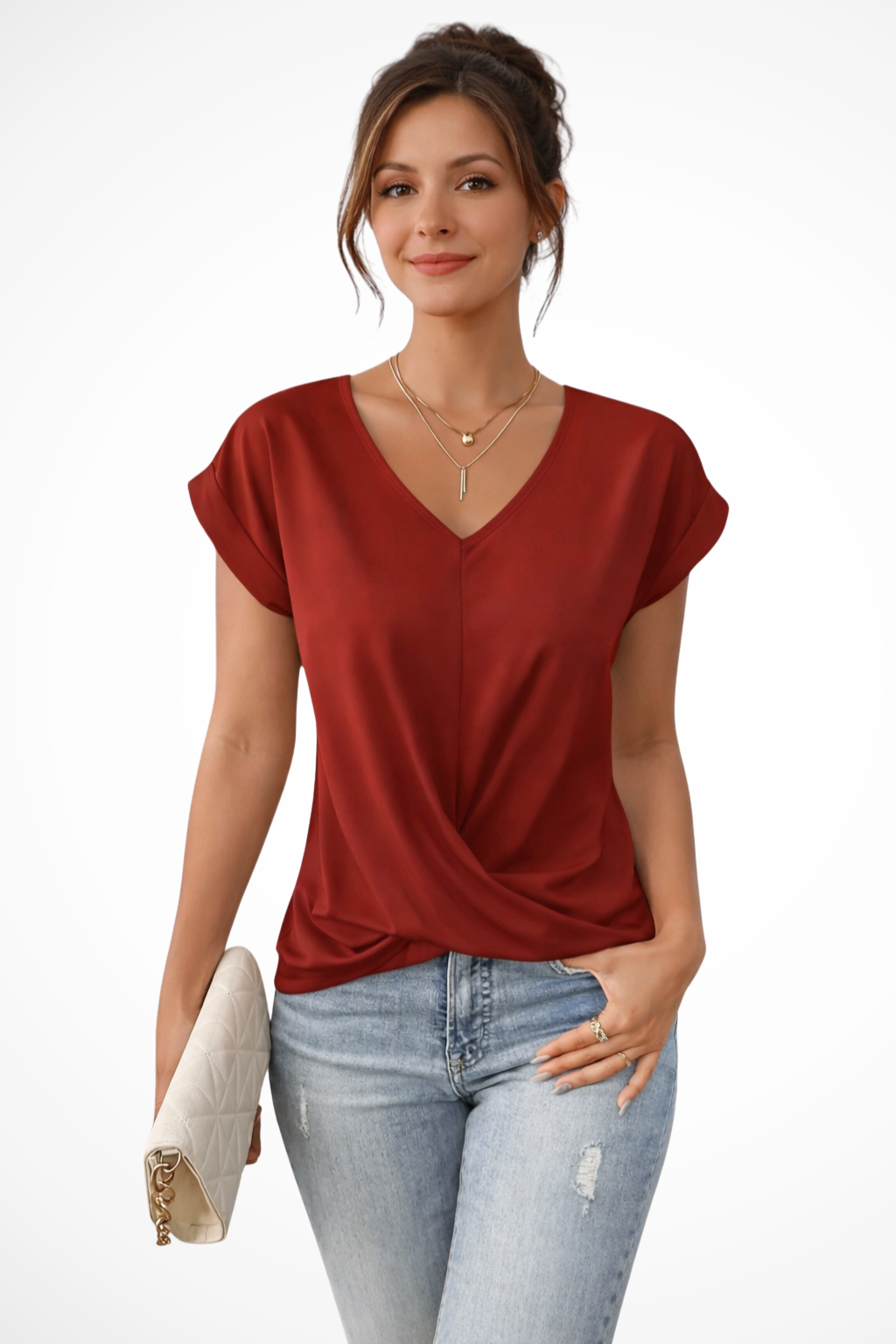 Evelyn | Women V Neck Twist Hem Short Sleeve Going Out Top
