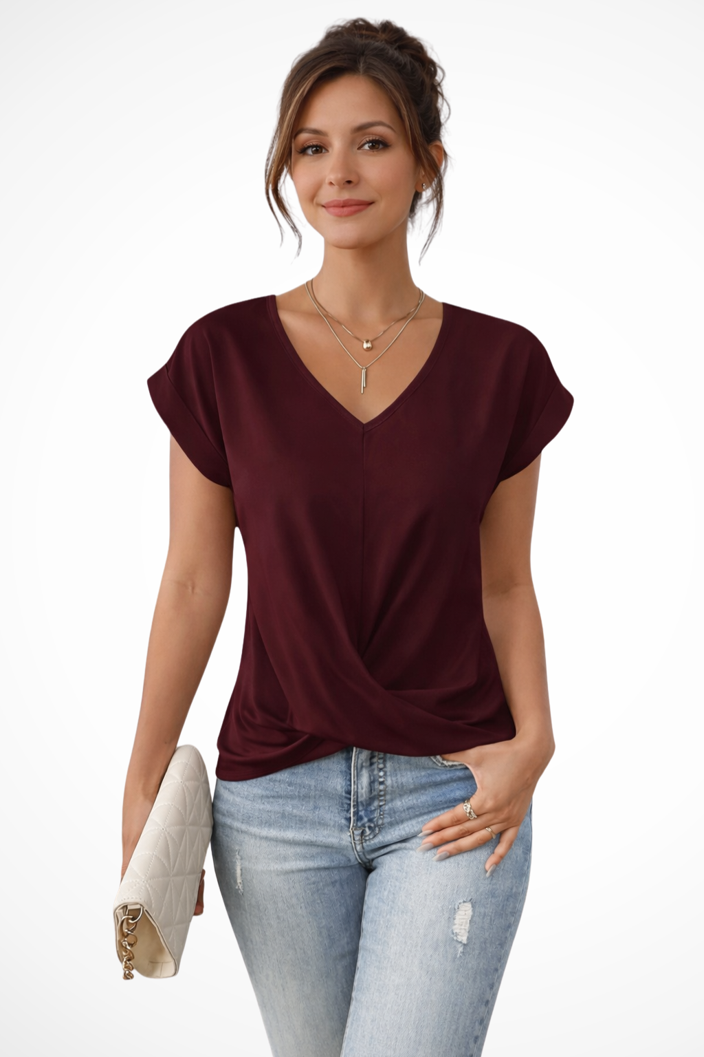 Evelyn | Women V Neck Twist Hem Short Sleeve Going Out Top