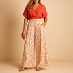 Floral summer top and wide-leg trouser set for women | Naleya