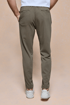 Back view of Geneva Khaki Textured Tapered Trouser with elasticated waistband and two back pockets.