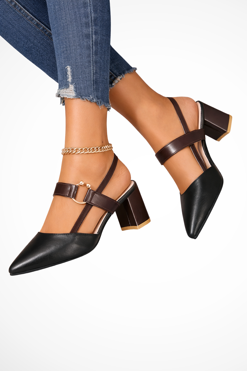 Harriet | Women Pointed Toe Ankle Strap Slingback Heels