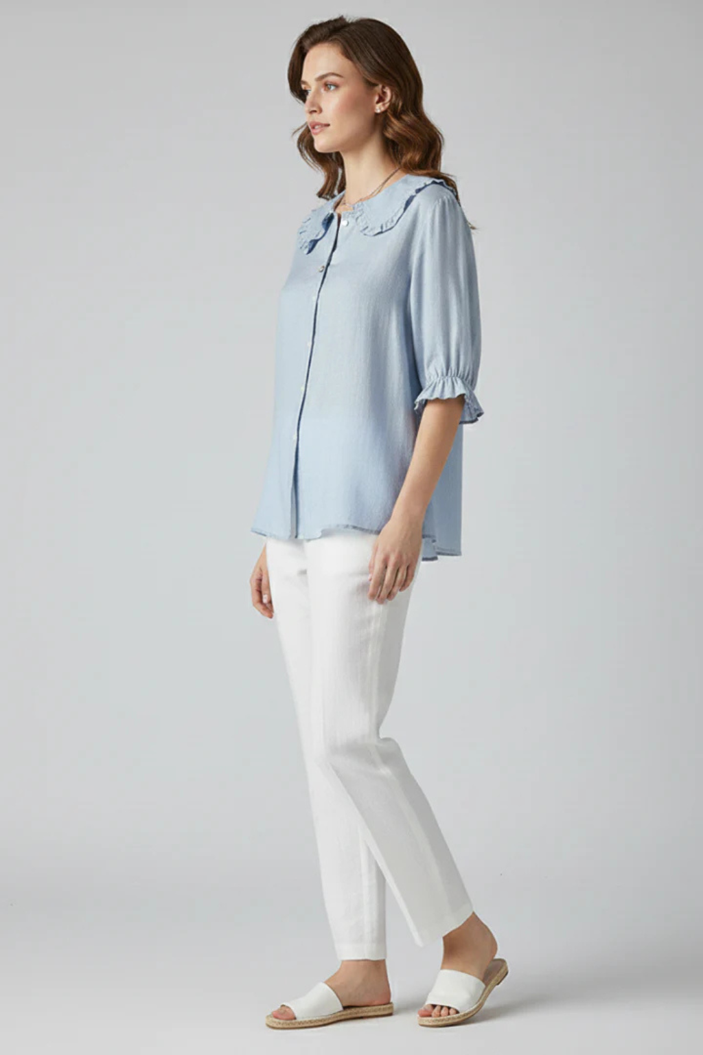 Harriet | Women Ruffle Collar Button Down Blouse with Frill Sleeves