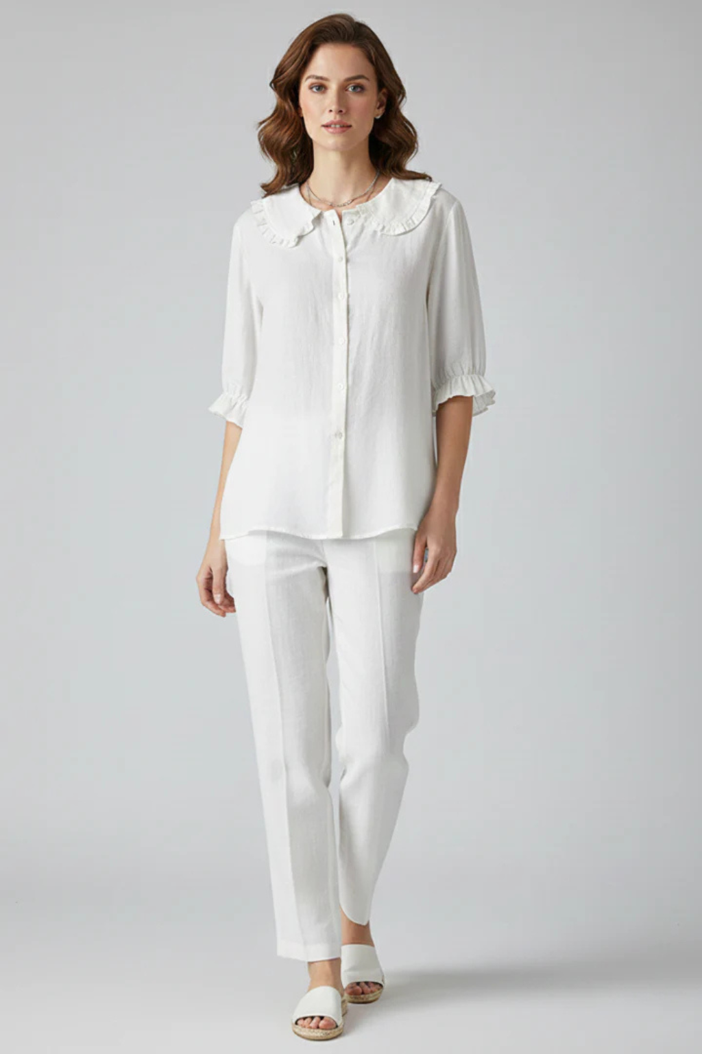 Harriet | Women Ruffle Collar Button Down Blouse with Frill Sleeves