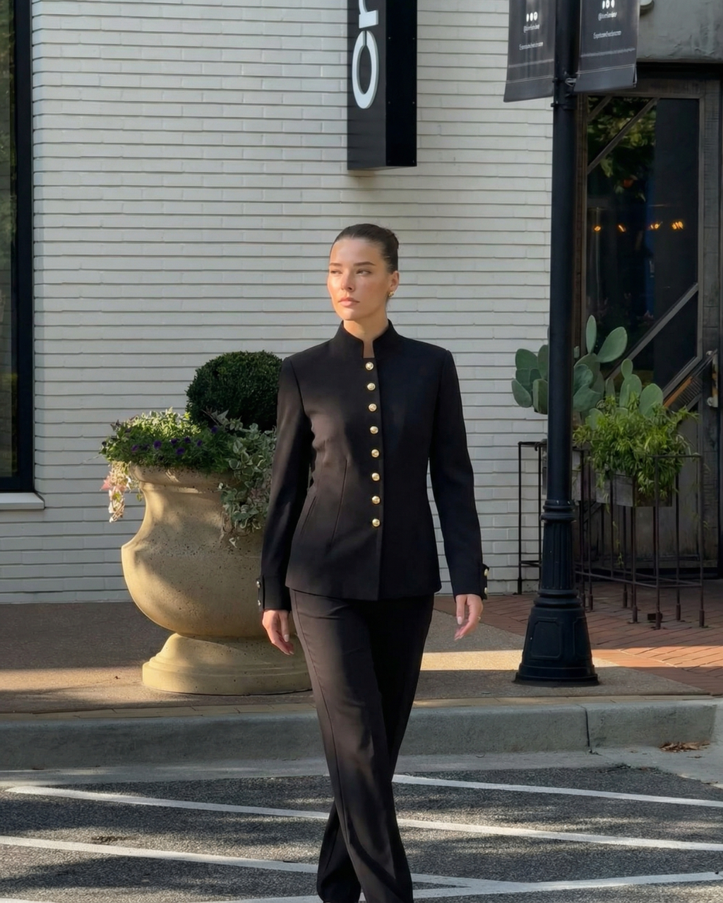 High Neck Gold Button Tailored Blazer