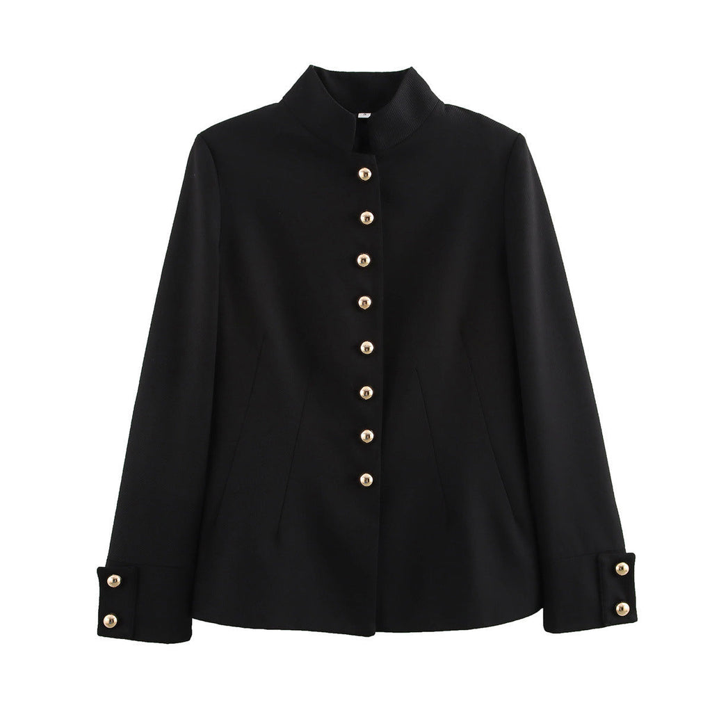 High Neck Gold Button Tailored Blazer