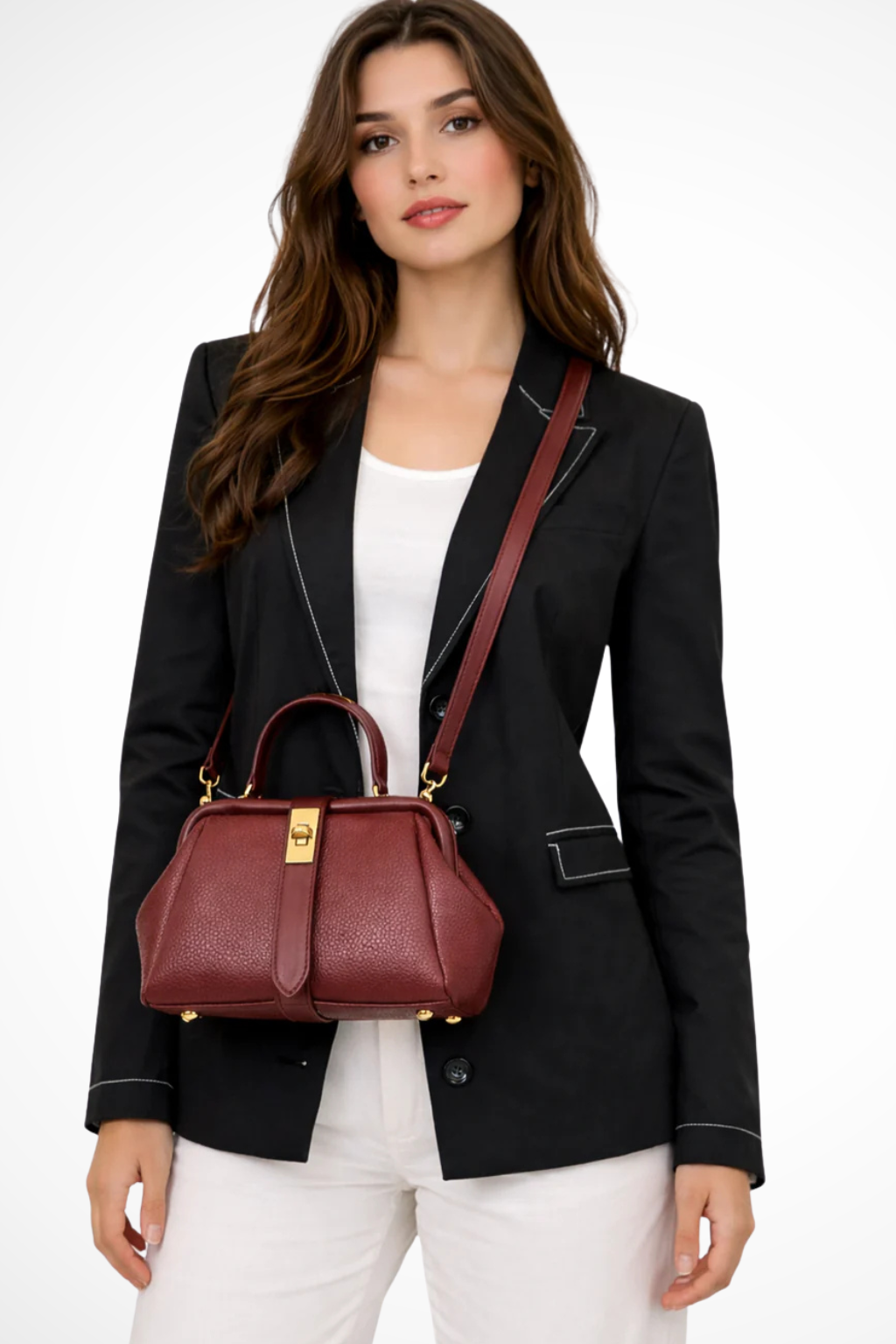 Joanna | Women Structured Mini Top Handle Crossbody Bag with Gold Clasp