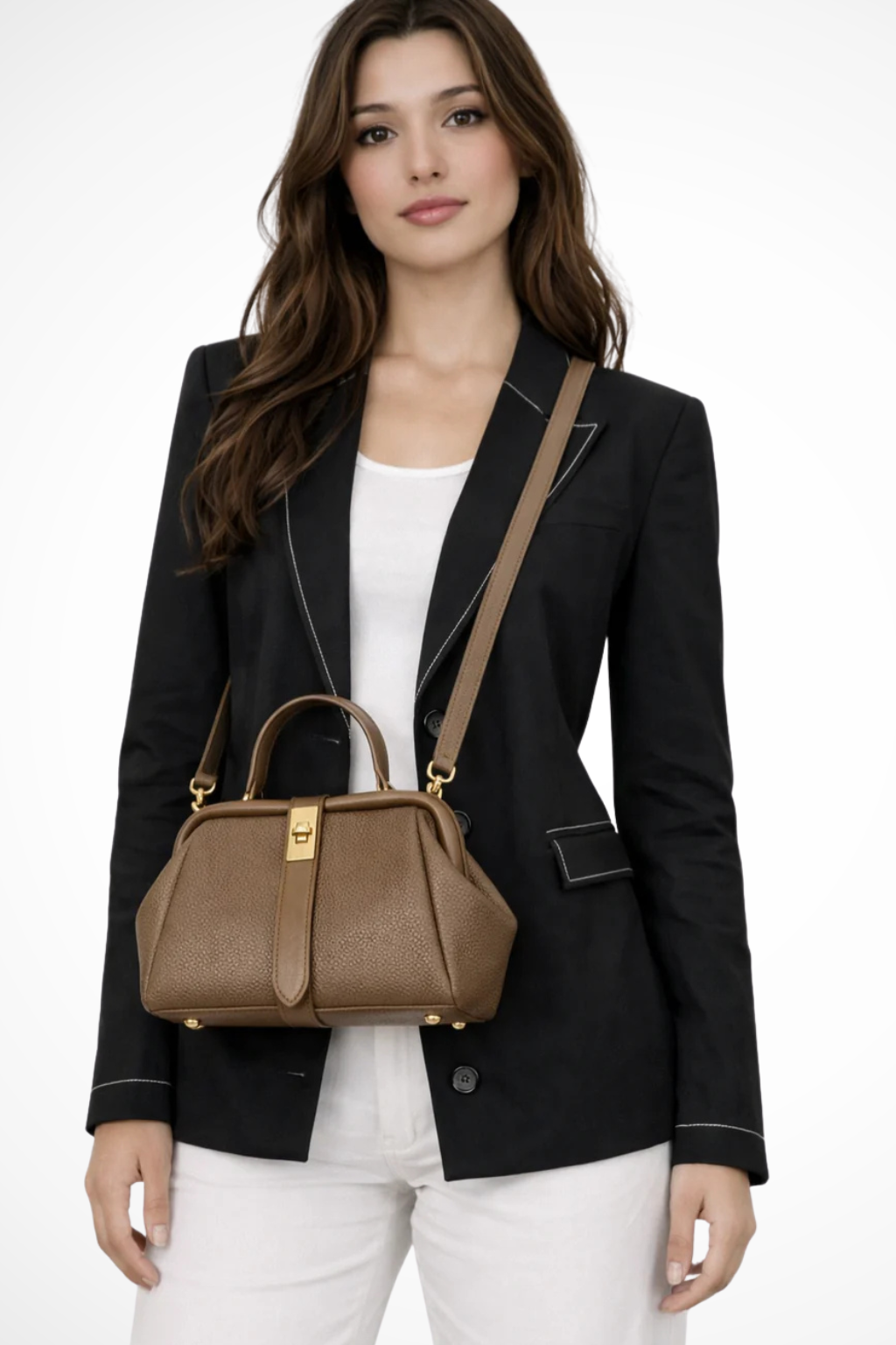 Joanna | Women Structured Mini Top Handle Crossbody Bag with Gold Clasp